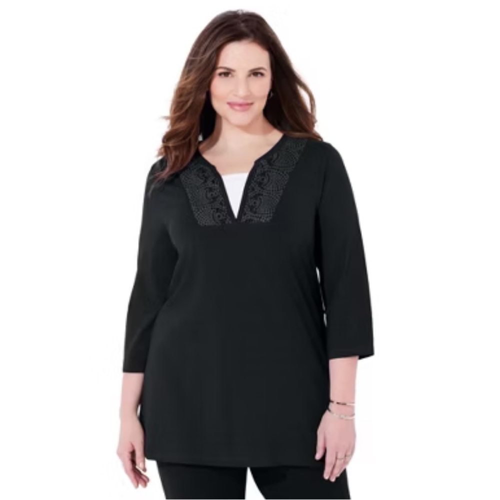 Catherines Women's Plus Size Suprema Lace Trim Duet Top